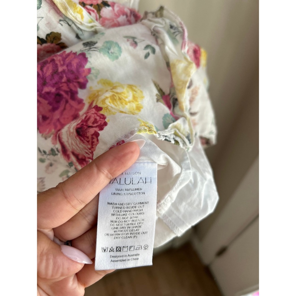 La Maison Talulah TeaTime Mini Dress Large Floral Ruffle Puff Sleeve Cottagecore - Picture 5 of 10